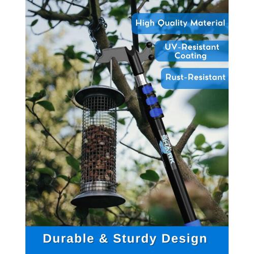 4-12 FT Telescopic Extension Pole W/Hook, Christmas Light Pole Hanger Tool, Telescoping Pole for Christmas Lights Installation, Lightweight and Sturdy Light Hanger Pole for Birdfeeders, String Lights