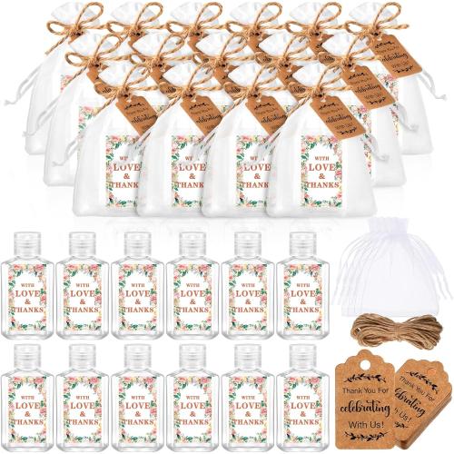 50 Sets Mini Hand Sanitizer Bottles Bulk 2oz Empty Christmas Hand Sanitizer Travel Size Wedding Favors for Guests with Organza Bags Thank You Tags for Bride Party Women Employees(Wedding,White)