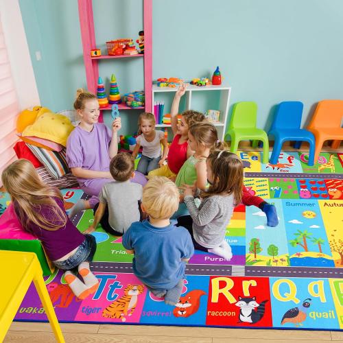 HOMORE Kids Rug, 9x12 Large Educational Rugs for Classroom Kids Collection ABC Rug for Learning Alphabet, Numbers, Colors, Season and Animal Words, Play Rugs for Playroom
