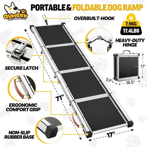 Dog Ramp for Car, Extra Long 71”Dog Ramp Folding Pet Ramp for Large Dogs with Non-Slip Rug Surface, Dog Ramps up to 330 lb for Car SUV Truck Bed Couch