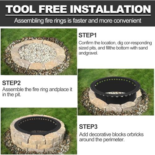 Outdoor Smokeless Fire Pit Ring 40 Inch Outer/36 Inch Inner Diameter, Heavy Duty Metal Round Liner Insert for Outside DIY Campfire or Bonfire Ring, Above or In Ground Use