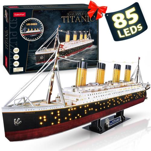 CubicFun Titanic 3D LED Puzzles for Adults 266 Pieces,Titanic Toys for Teens, Home Decor Birthday Gifts Adults Easter Gift