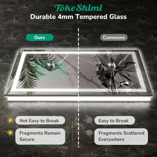TokeShimi 24x30 LED Bathroom Mirror with Lights,Front Lit   Backlit,Anti-Fog LED Mirror for Bathroom,Stepless Dimmable 3-Color Light,Tempered Glass,Memory,UL Listed,Waterproof