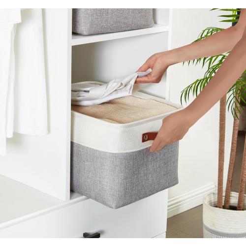 DECOMOMO Storage Baskets for Shelves - Fabric Closet Organizers and Storage Bins, Perfect Baskets for Organizing Closet Toys Nursery (Grey and White, XL - 3 Pack)