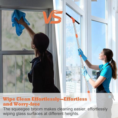 Floor Squeegee for Concrete Floor,18 Large Heavy Duty Squeegee for Floor, Rubber Broom with 62 Long Handle for Bathroom Tile, Garage Concrete, Deck, Shower Glass, Window Cleaning