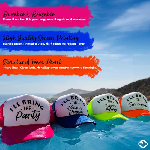 9 units Funky Junque Women's Funny Trucker Hats: Adult Humor for Bachelorette, Girls Trips & Festivals - Mesh Hat - I'll Bring The's