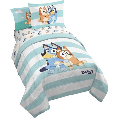 Jay Franco Bluey & Bingo 5 Piece Twin Size Bed Set - Includes Comforter & Sheet Set - Super Soft Kids Bedding Fade Resistant Microfiber (Official Bluey Product)