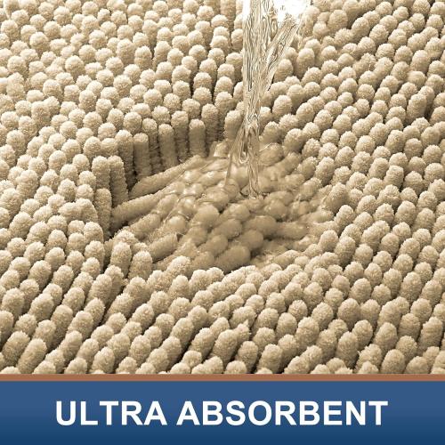 Smiry Bathroom Rugs Set 2 Piece, Soft Absorbent Chenille Bath Mat and U-Shaped Toilet Rug Set, Non Slip Shaggy Bath Carpet for Tub, Shower and Floor (30x20 24x20, Beige)
