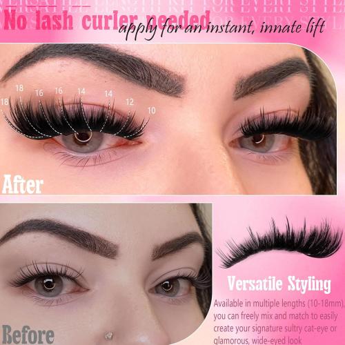 Volume Lash Clusters with Spiky Manga Lash Clusters 300D Eyelash Clusters 10-18MM Thick Wispy D Curl Cluster Eyelash Extensions 3D Fluffy Cluster Eyelash Extensions by FANXITON