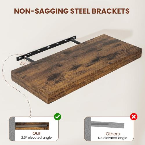 Vivelove 12 Deep Floating Shelves for Wall 36 Long, Wall Shelves for Bedroom Living Room Bathroom Kitchen Laundry Room, Farmhouse Rustic Shelves for Home Decor, 36 X 12 X 2 Set Of 2, Rustic Brown