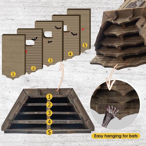 VIREESR Large Bat House for Outdoors,4-Chamber Castle Bat Box,200-Capacity | Cedar Wooden Bat House, Bat Boxes for Outside for Tree, 4 Chamber Design to Attract Bats, Weather-Resistant, Brown