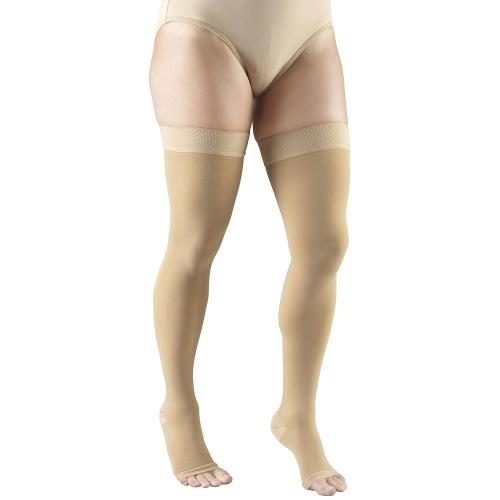 Truform 20-30 mmHg Compression Stockings for Men and Women, Thigh High Length, Dot-Top, Open Toe, Beige, Medium