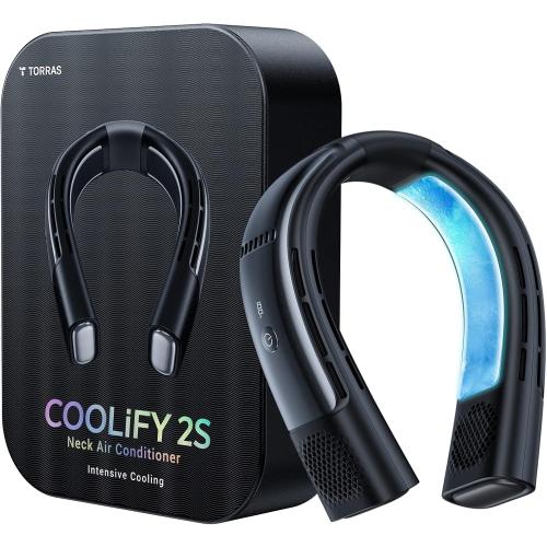 Black TORRAS COOLIFY 2S Neck Air Conditioner, Portable Personal Cooler and Heater Strong Wind, 3-Speed, App Control Neck Fan Rechargeable, Black