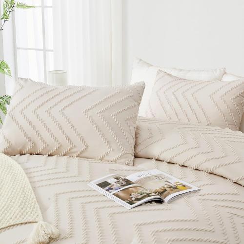 Andency King Size Comforter Set Beige, Boho Cream Soft Warm Tufted Neutral Bedding Comforter Sets for King Size Bed, 3 Pieces Aesthetic Chevron Farmhouse Cute Bohemian Textured Bedding Set