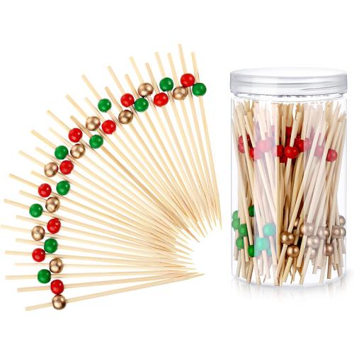 Patelai 120 Pcs Cocktail Picks 4.7 Inch Fancy Toothpicks for Appetizers Cocktail Skewers for Drink Food Dessert Charcuterie Party Supplies(Red, Green, Gold)