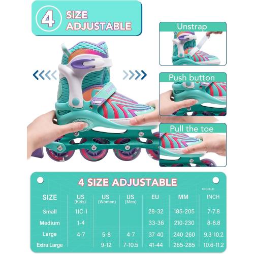 Girls Inline Skates for Boys Kids Ages 4-12, Adjustable Light Up Roller Skates for Youth Teens Ages 8-12, Beginner Blades for Women Adults