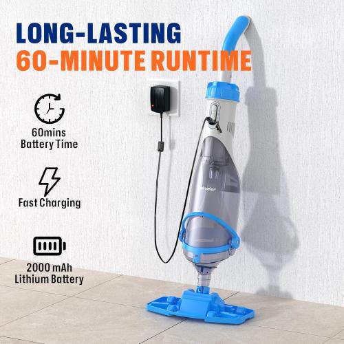 Color White and Blue Bielmeier Cordless Pool Vacuum with Telescopic Pole, Handheld Rechargeable Swimming Pool Cleaner, 19 GPM Powerful Suction Pool Vacuum for Cleaning Above/In Ground Pools, Spas, Hot Tubs
