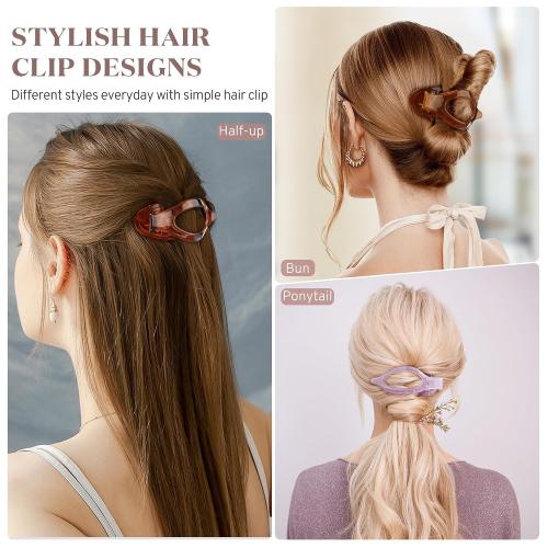Flat Hair Clips for Women, 8 Pack French Concord Claw Clips for Thick Thin Curly Hair, Strong Hold No Slip Grip Hair Claw Clips (Black, Light Grey, Brown, Khaki)