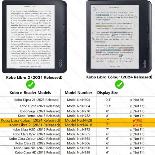 Stand Case for Kobo Libra Colour/Libra 2/Libra H2O, Bookstore | PU Leather Sleeve Cover,Built-in Hand Straps,with Auto Sleep/Wake,Pen Holder Loop