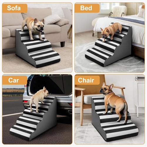 JOEJOY Curved Dog Stairs Ramp for High Beds 19 H, 4-Step Dog Steps for Small Dogs and Cats, Pet Stairs for High Bed Climbing, Non-Slip Balanced Pet Step Indoor, Grey