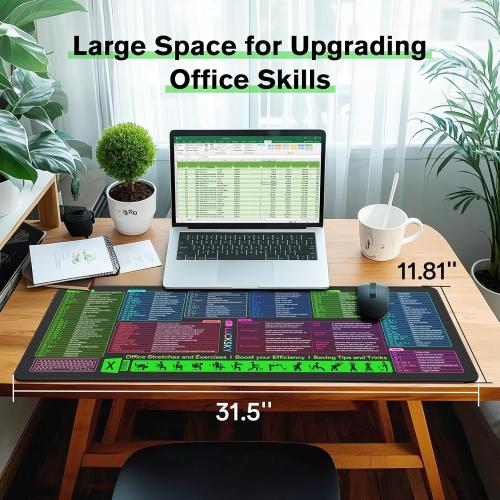 Large Excel Cheat Sheet Desk Pad, Cheat Table Gaming Mousepad, Over 150 Excel Shortcuts, Non-Slip Sewn Edge, Suitable for Office Use, Employee Appreciation Gift