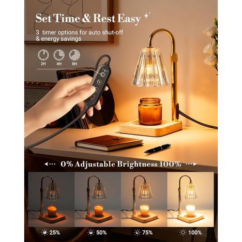 Marycele Candle Warmer Lamp with Timer & Dimmer - Mothers Day Gifts for Women Mom Her, Aesthetic Office Home Decor, Adjustable Height Wax Melter for Candle Jar & 3-Wick Candles (2 Bulbs Included)