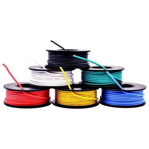 22 AWG Stranded Wire Kit – Silicone Coated Copper Wires 22 Gauge Pre-Tinned 23ft/7m Each Spool, 6 Colors (Black, Red, Yellow, Green, Blue, White), Electrical Jumper Wire Hook Up Wire Kit from Plusivo