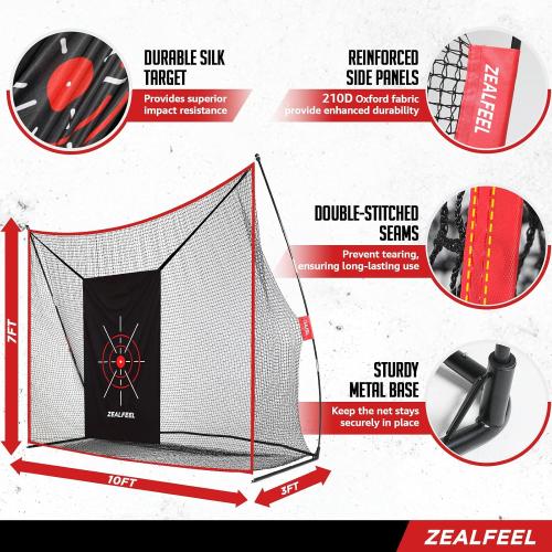 ZEALFEEL Golf Net, 10 x 7 ft Hitting Practice Set with Chipping Net | Foldable Mat, Silk Target, 8 Tees, 6 Balls & Carry Bag, For Backyard Driving, Chipping and Indoor or Outdoor Practice