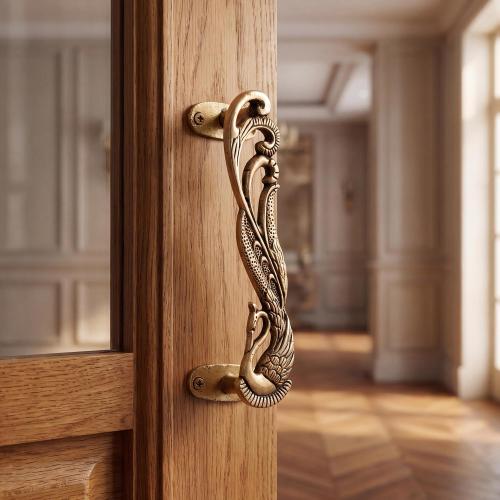 Indian Shelf Brass Peacock Door Handle Pair Vintage Pulls for Main Door