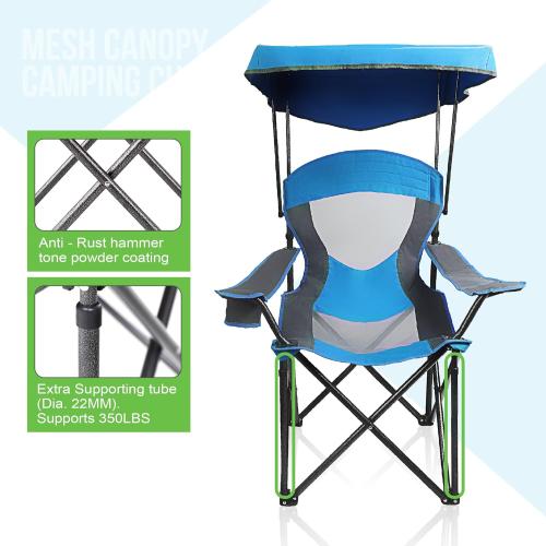 Color Blue ALPHA CAMP Heavy Duty Canopy Lounge Chair Sunshade Hiking Travel Chair with Cup Holder