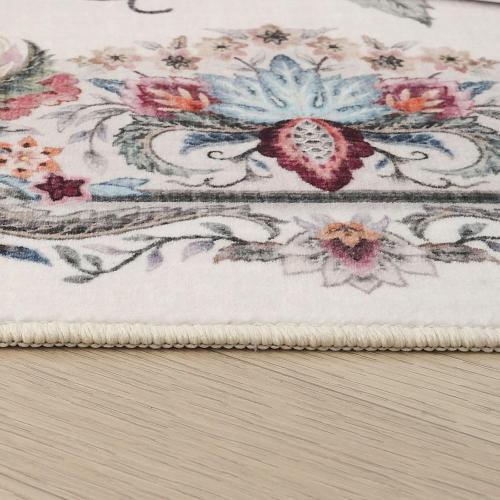 Rugcomf Vintage Paisley Rugs for Living Room 8'x10' - Machine Washable Area Rug, Non-Slip Low Pile Large Floral Carpet for Bedroom, Dining Room, Farmhouse, Office, Kids Playroom - Beige