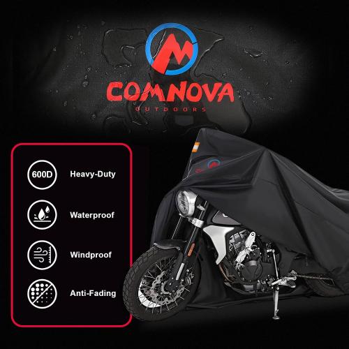 Comnova Motorcycle Cover 96 Inch - 600D Outdoor Motorbike Cover Waterproof with Lock Hole, Universal Fit for Harley, Honda, Kawasaki, Full Protection, Moped Covers for Motorcycle Vehicle Up to 96