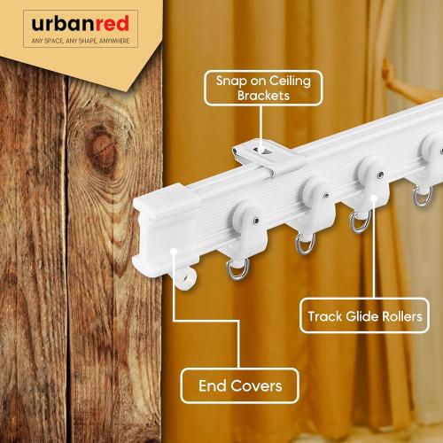 UrbanRed Flexible Ceiling Curtain Track - Room Divider, Curtain Rod, Wall Divider Curtain, Ceiling Mount, RV Rail, Shower Corner, Long Curved Hospital Privacy System (White, Accessory Kit)