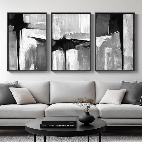 Size 24x36 Set of 3 Large Framed Black and White Gray Abstract Wall Art for Living Room, 3 Piece Modern Canvas Prints Paintings Artwork for Walls, Grey Abstract Pictures for Hallway Office Wall Decor 24x36 In