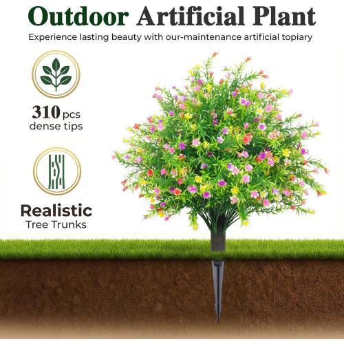 Artificial Topiary Boxwood Ball Trees with Ground Spike Set of 2 22 Outdoor Faux Plants Realistic Fake Bushes Lifelike Shrubs Decorations for Outdoor Indoor Front Porch Garden (Colourful, 22in)
