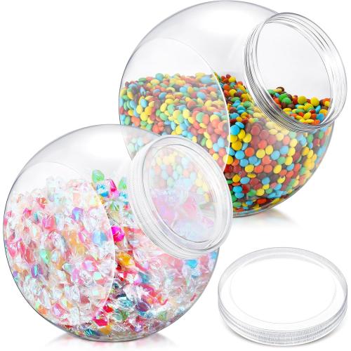 2 Pcs Plastic Candy Jar with Lid 192 oz/ 1.5 Gallon Large Slanted Storage Jar Clear Food Storage Canisters for Cookies Jelly Beans Snacks Candy Buffet Indoor Outdoor Wedding (White)