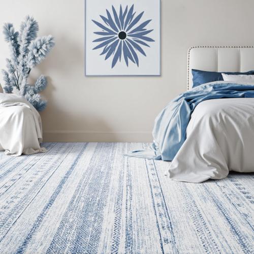 6x9 Area Rugs for Living Room Machine Washable Rug Distressed Indoor Carpet Neutral Moroccan Boho Rug Ultra Soft Area Rug for Bedroom Dining Room Playroom Office,Blue