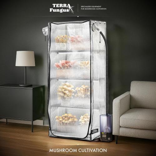 Mushroom Grow Tent with 6500K LED Light & Timer, 4-Tier Shelves | Fits Humidifier,Fits FAE, Waterproof Tray Included, 4 Vents, Fits Up to 8 Monotubs, Martha Tent