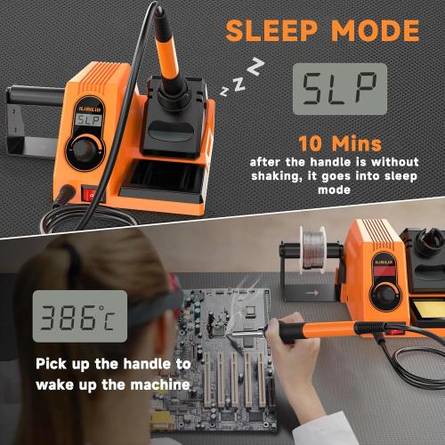 HX46 60W Digital Display Soldering Iron Station Kit with 2 Helping Hands, 5 Extra Iron Tips, Solder Wire, Solder Sucker, ESD Tweezer, °C/ºF Conversion, Auto Sleep & Calibration Support