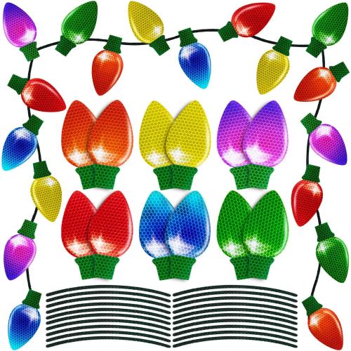 50PCS Christmas Car Refrigerator Decorations - 30 Reflective Bulb Light Shaped Magnets 20 Magnetic Wires Ornaments Set Xmas Holiday Cute Decor