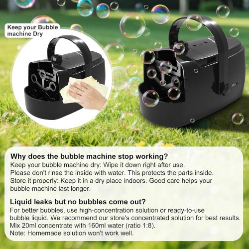 Black Bubble Machine Durable Automatic Bubble Blower, 18000  Big Bubbles Per Minute Bubbles for Kids Toddlers Bubble Maker Operated by Plugin or Batteries Bubble Toys for Indoor Outdoor Birthday Party