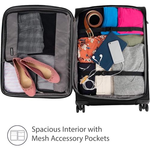 Travelpro Tourlite Softside 25 Expandable Luggage with 4 Spinner Wheels, Lightweight Suitcase, Checked Medium, Black