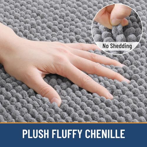 Bathroom Rugs 30 x 20, Ultra Soft Absorbent Chenille Bath Rugs, Non-Slip Rubber Backing, Machine Washable Bath Mats for Bathroom Floor, Tub and Shower, Home Decor Accessories, Grey