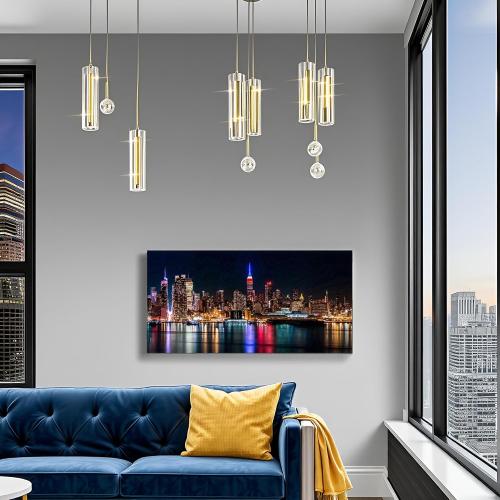 Size 10x60 Modern New York City Night Canvas Wall Art Manhattan Skyline Landscape Artwork for Living Room Home Office Wall Decor Gift Print Framed