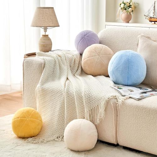 3 PCS Uvvyui Ivory Ball Pillow, 8 Cute Mini Round Throw Pillow Faux Rabbit Fur Room Decorative Throw Pillow, Ball Shaped Pillow Plush Cushion for Couch, Sofa, Bedroom
