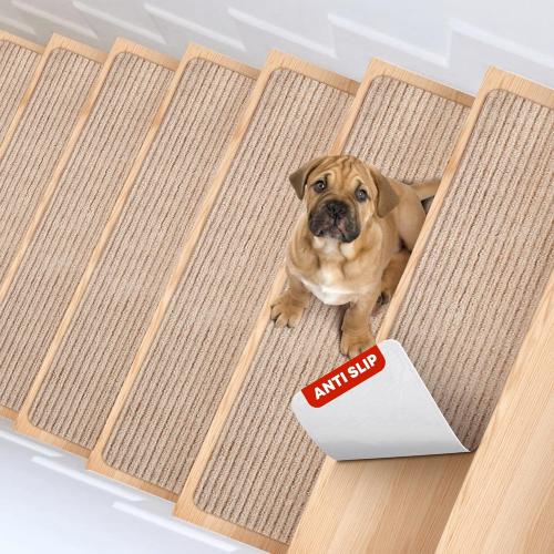 MBIGM 8 X 30 (15 in Pack) Non-Slip Carpet Stair Treads Non-Skid Safety Rug Slip Resistant Indoor Runner for Kids Elders & Pets with Reusable Adhesive - Cornstalk - Carpet Pads for Stairs