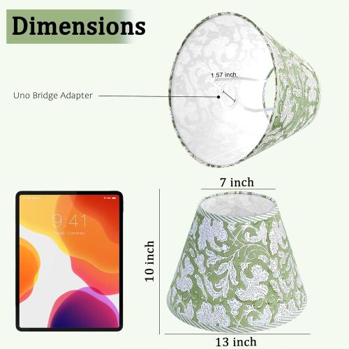 Ridhi Sage Green Hand Block Print Lampshade UNO Fitter (1.57” Inner Ring -33mm) 7” Top x 13” Bottom x 10” Height Cotton Fabric Table Lamp Shade for Bedside, Buffet Gift For Mother's Day