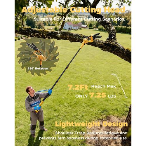 Cordless Pole Saw & Mini Chainsaw, 2-in-1 Lightweight Electric Pole Saw for Tree Trimming, Battery Powered with Brushless Motor, 2x2.0Ah Batteries (SN3014)