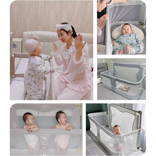 3 in 1 Baby Bassinet, Bassinets Bedside Sleeper with breathable and visible mesh window,soft washable liner cover and sturdy aluminum alloy,for cosleeping baby bed,Portable Bedside Crib ( Color : Ligh