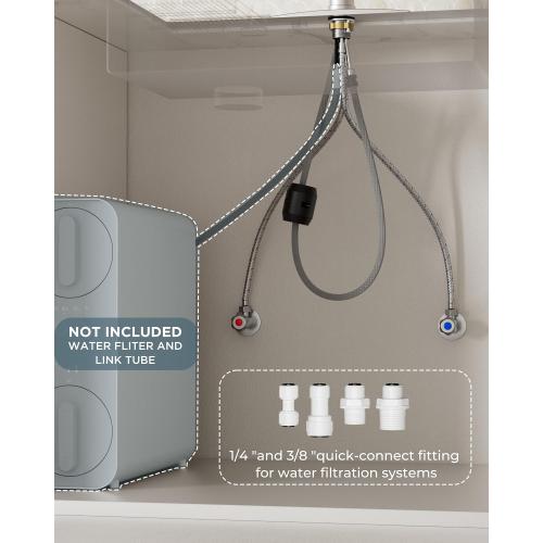 FORIOUS Kitchen Faucet with Purfied Water Filter, 2 Handle, Brushed Nickel | Lead-Free Stainless Steel, 2-in-1 Pull Down Sink Faucet and Drinking Water Faucet, for Laundry Utility Room, Outdoor Camper